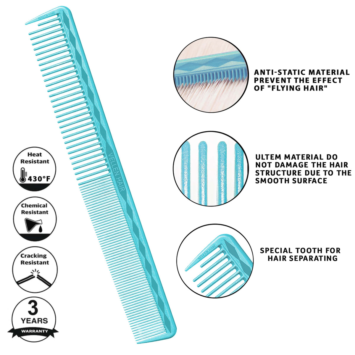 Vellen Hair® Ultimate Schneidekamm - 5 Größen - Blau
