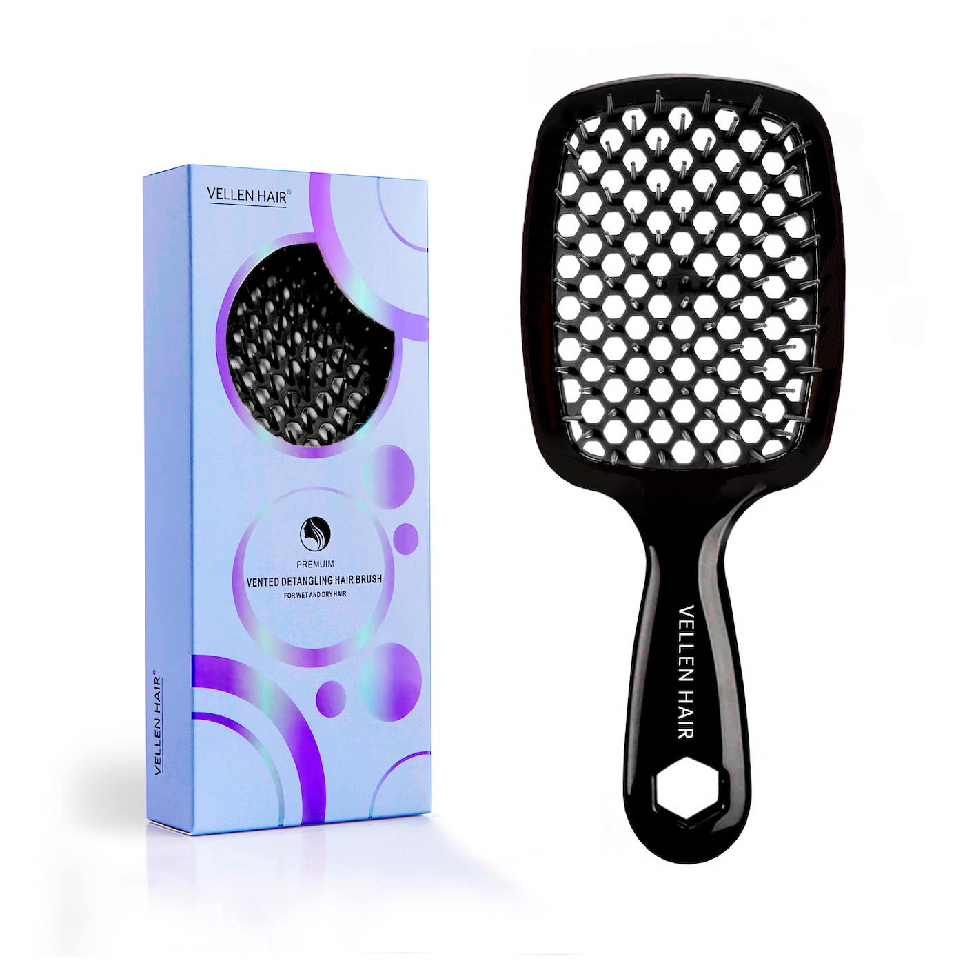 Vellen Hair Detangler Haarbürste für lockiges und glattes Haar - Schwarz