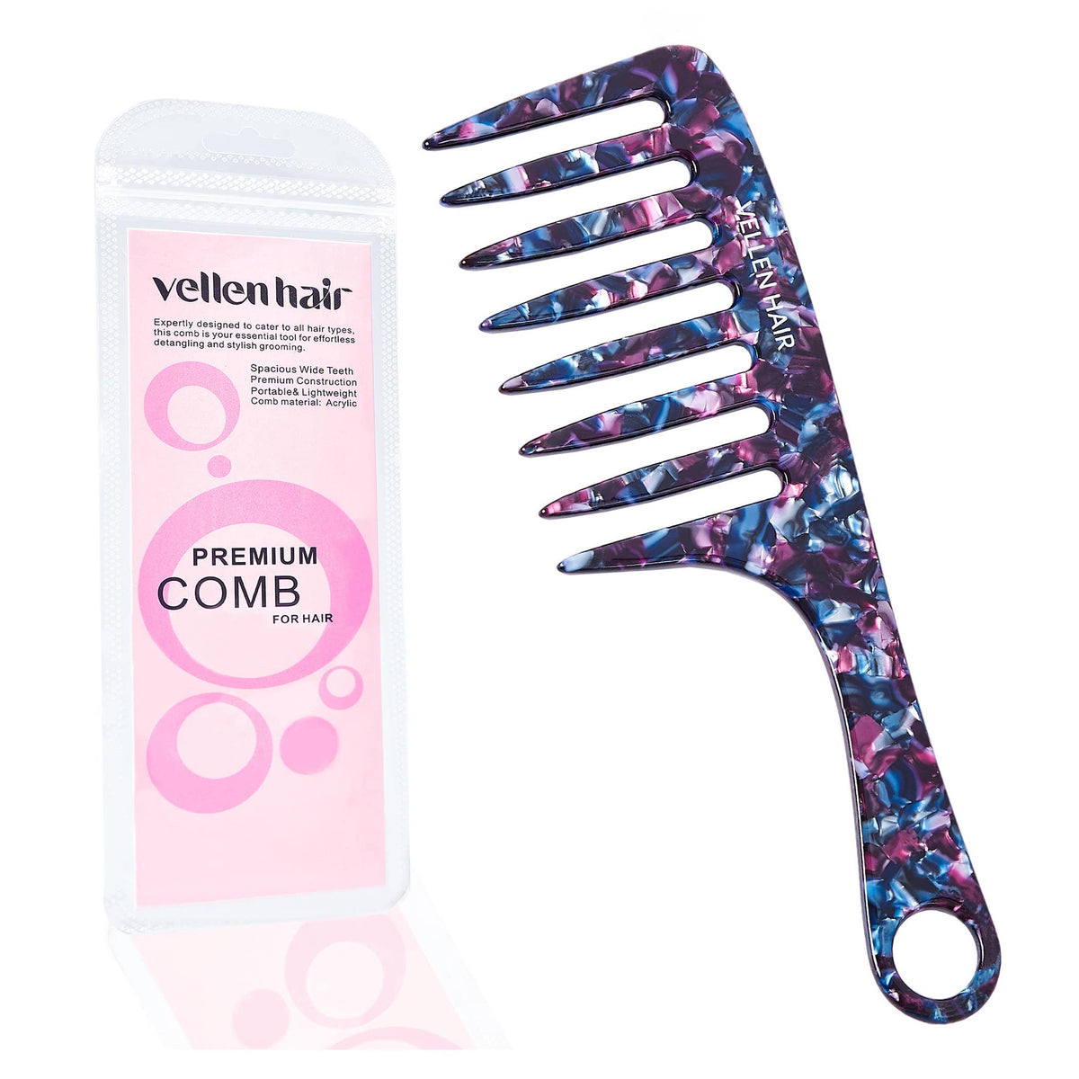 Vellen Hair Kamm aus Celluloseacetat 19 cm - Sanfte Entwirrung &amp; Styling für lockiges &amp; enges Haar