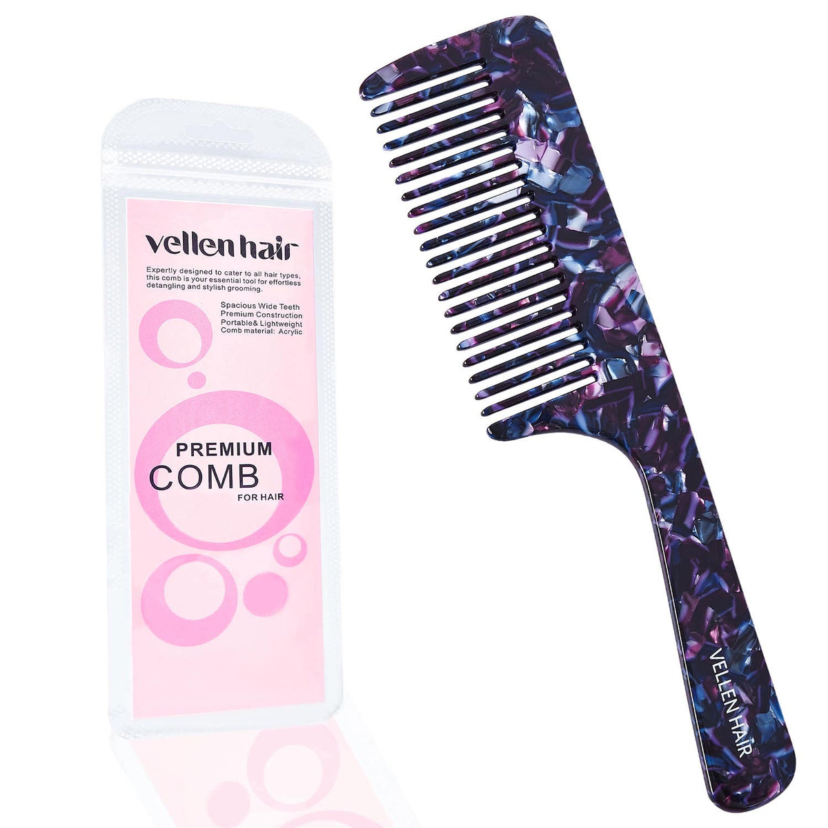 Vellen Hair VH-707 Kamm aus Celluloseacetat 21 cm - Sanfte Entwirrung &amp; Styling für lockiges &amp; enges Haar