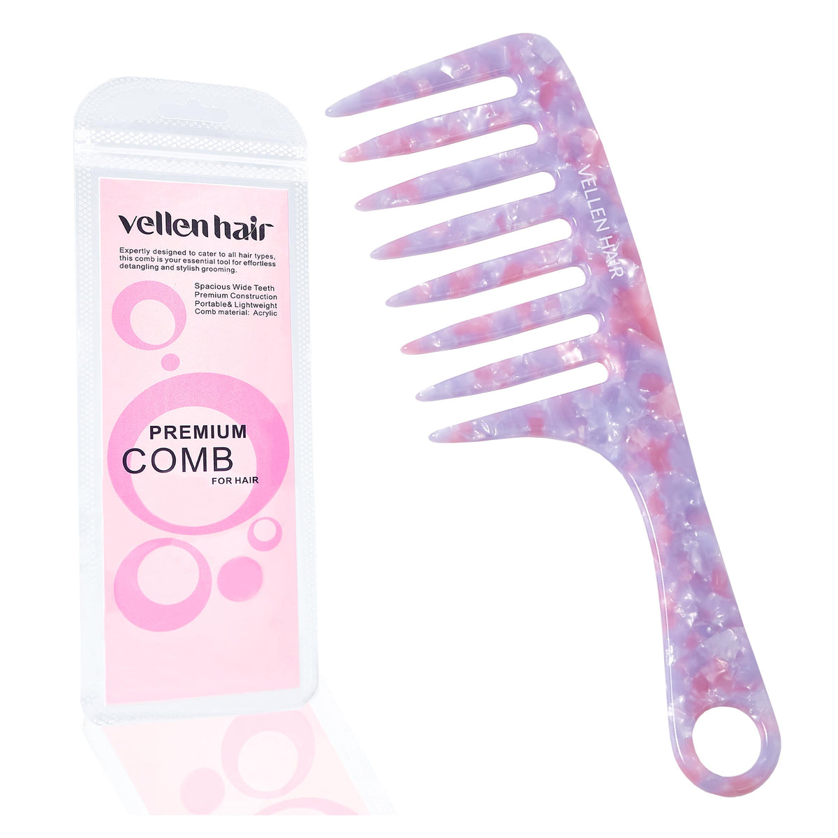 Vellen Hair Kamm aus Celluloseacetat 19 cm - Sanfte Entwirrung &amp; Styling für lockiges &amp; enges Haar
