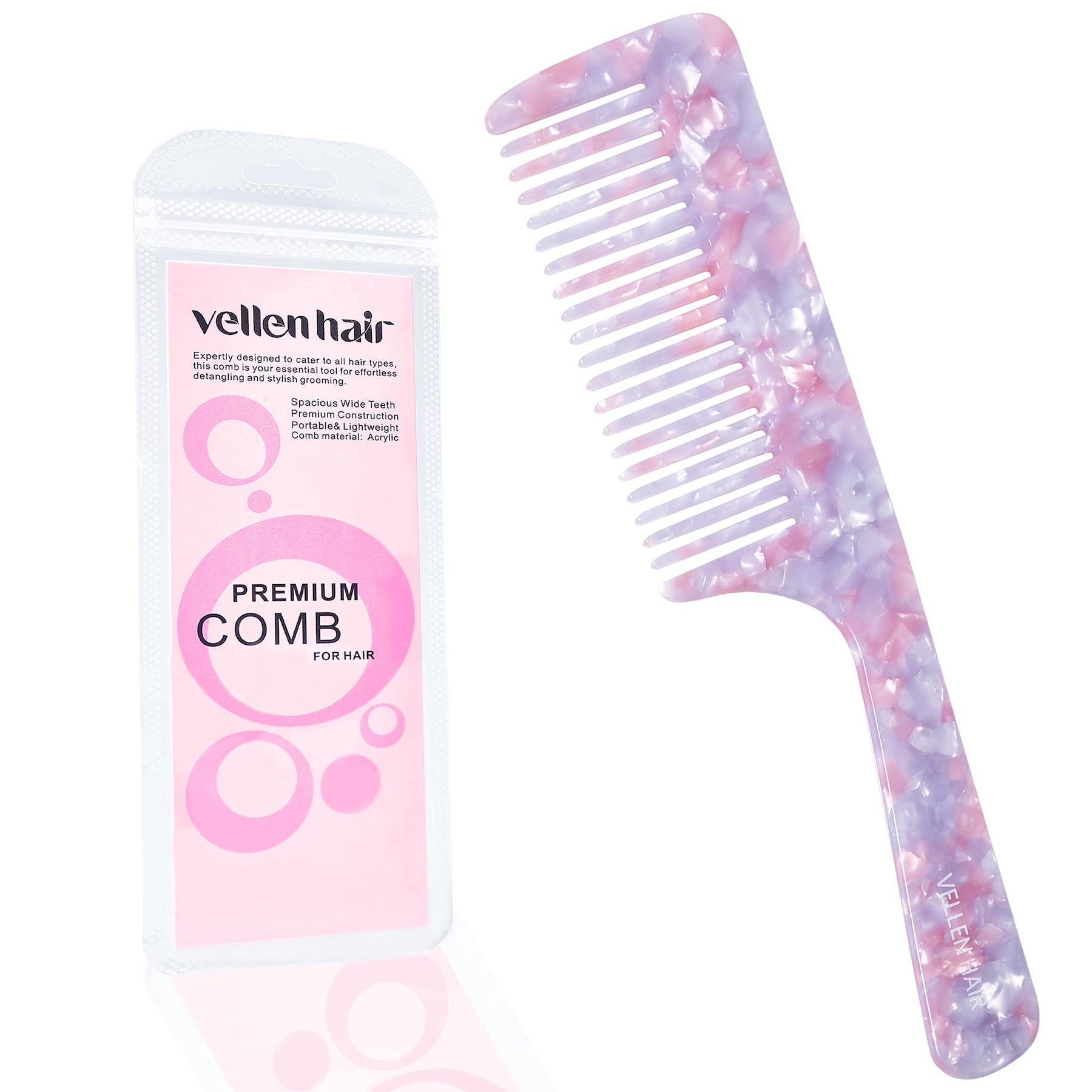 Vellen Hair VH-707 Kamm aus Celluloseacetat 21 cm - Sanfte Entwirrung & Styling für lockiges & enges Haar