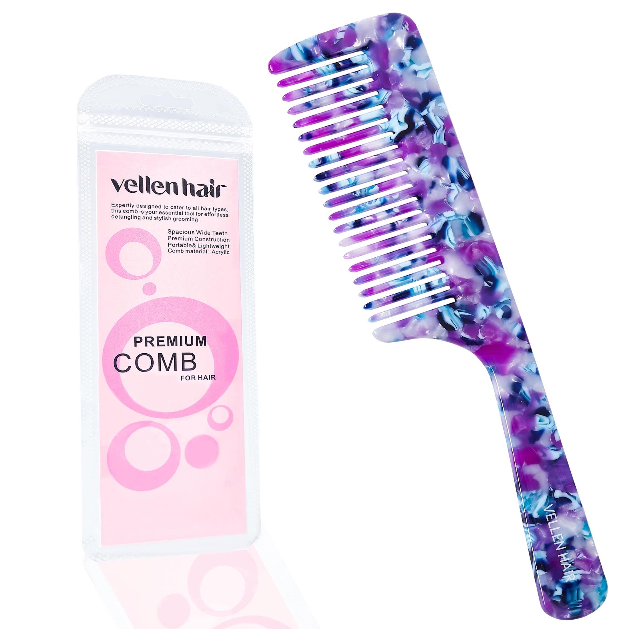 Vellen Hair VH-707 Kamm aus Celluloseacetat 21 cm - Sanfte Entwirrung & Styling für lockiges & enges Haar