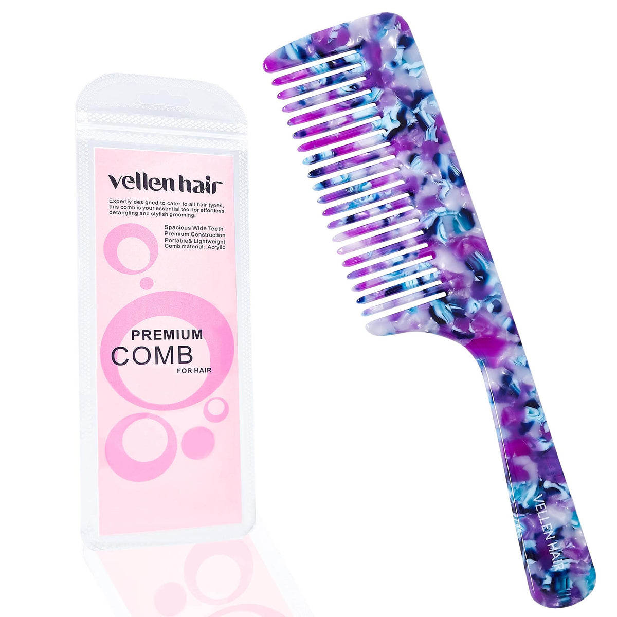 Vellen Hair VH-707 Kamm aus Celluloseacetat 21 cm - Sanfte Entwirrung &amp; Styling für lockiges &amp; enges Haar