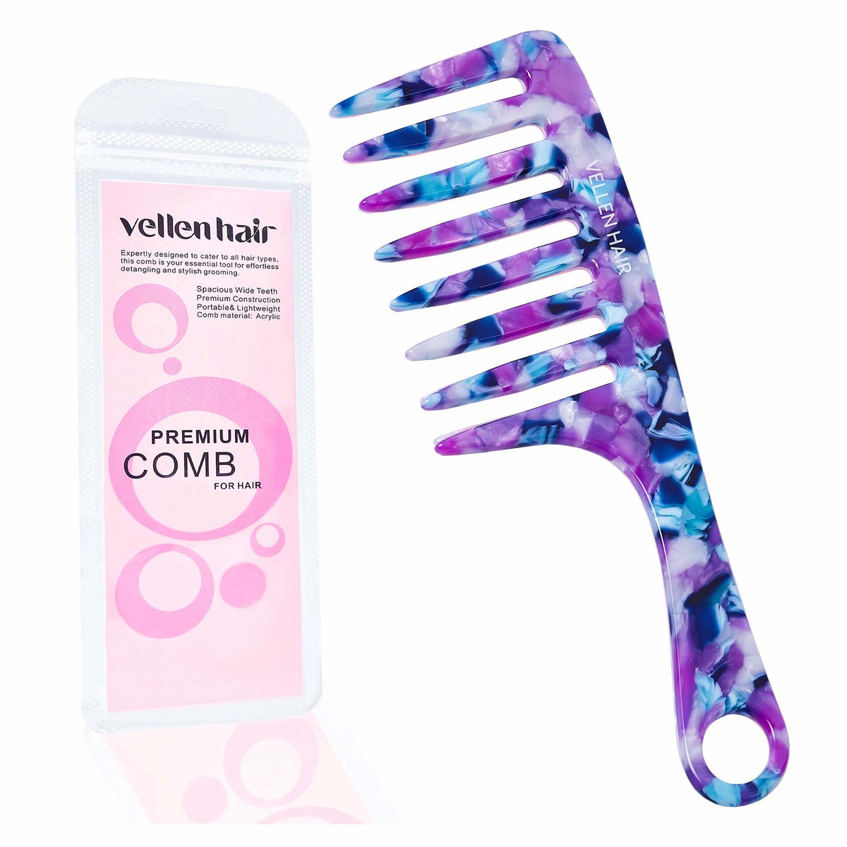 Vellen Hair Kamm aus Celluloseacetat 19 cm - Sanfte Entwirrung &amp; Styling für lockiges &amp; enges Haar