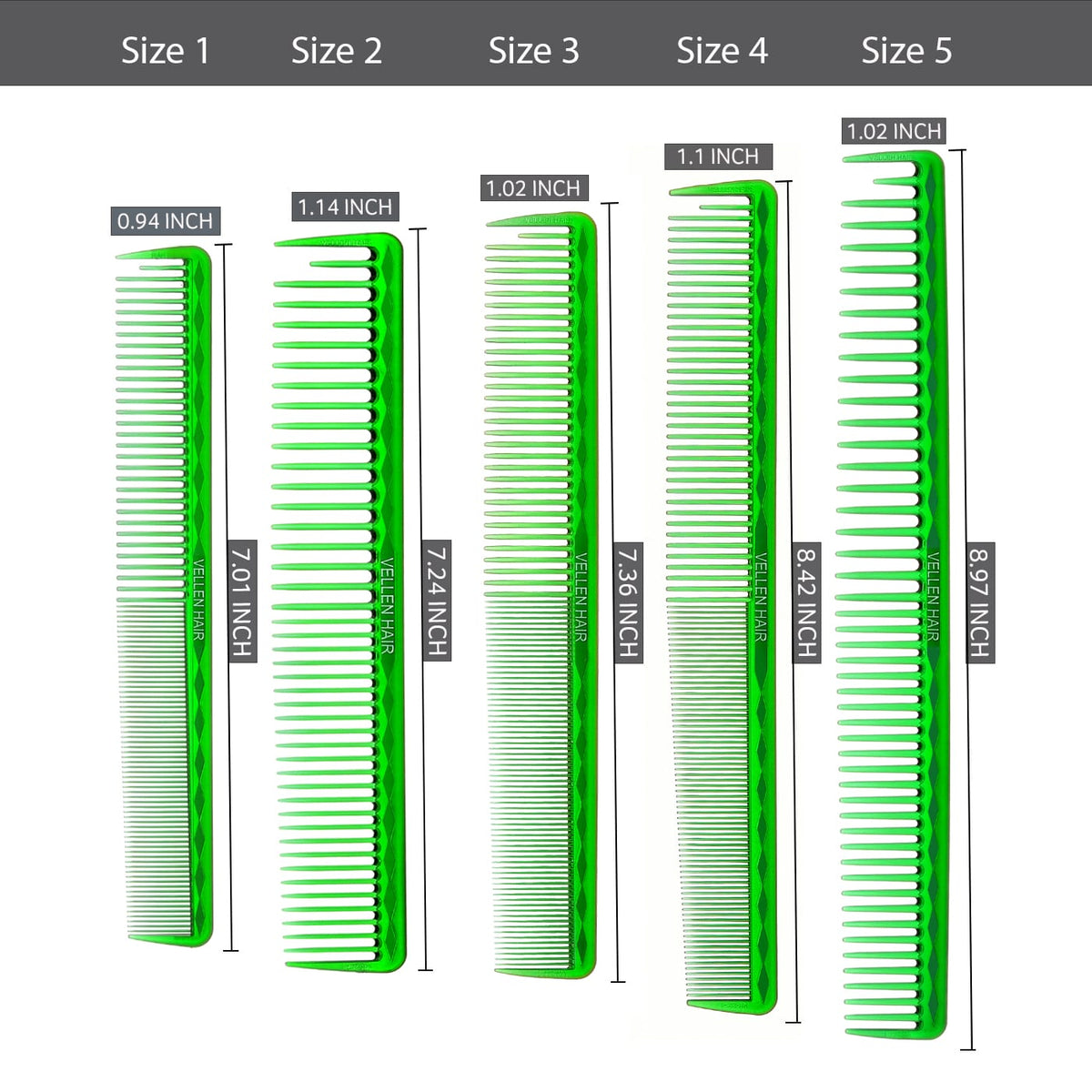 Vellen Hair® Ultimate Schneidekamm - 5 Größen - Grün Transparent
