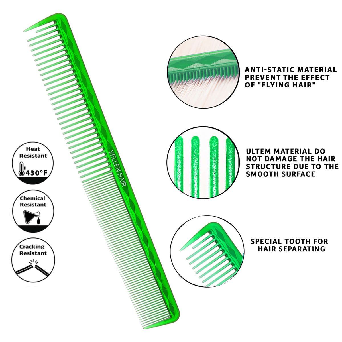 Vellen Hair® Ultimate Schneidekamm - 5 Größen - Grün Transparent