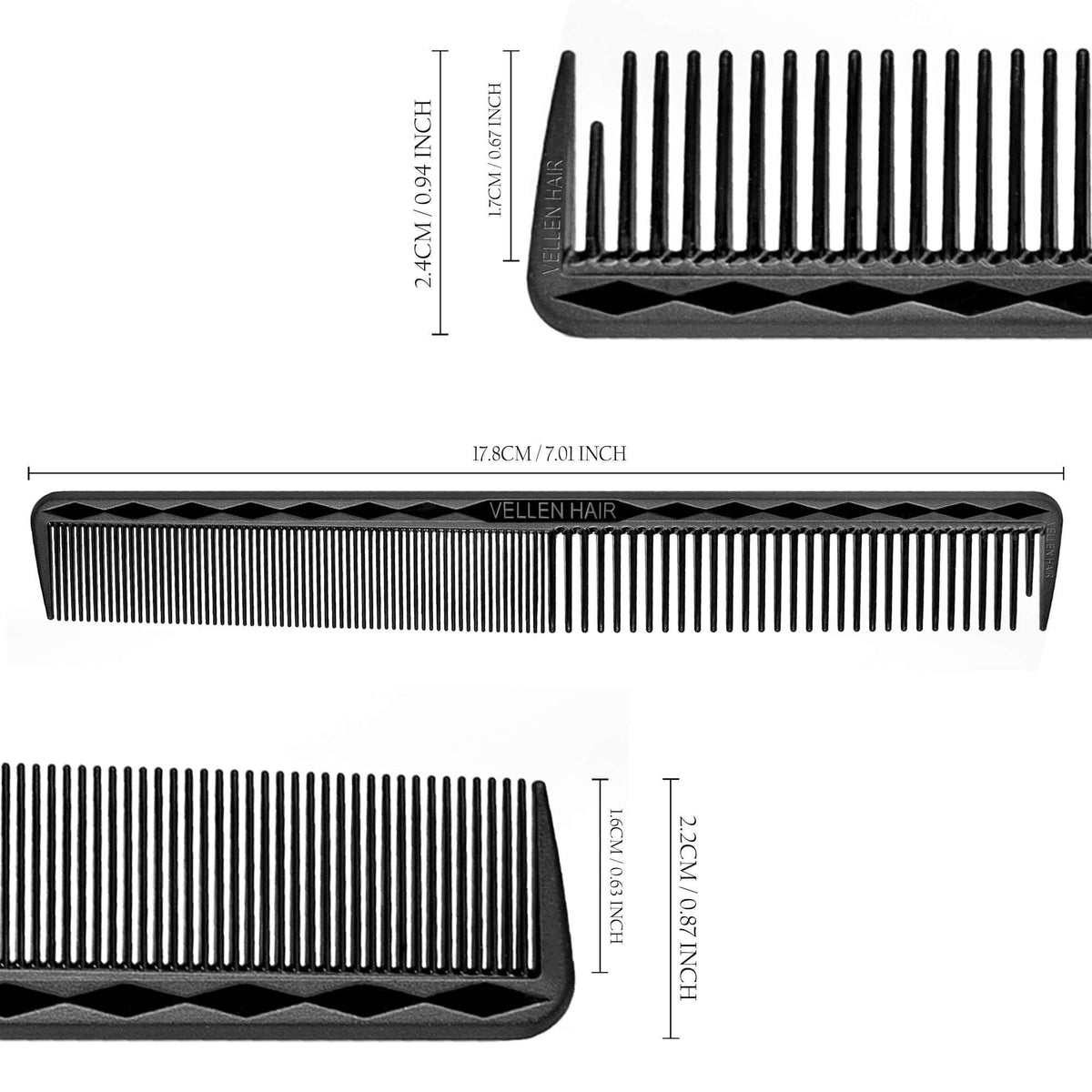 Vellen Hair® Professioneller Ultimate Schneidekamm 17,8 cm - Schwarz - VH202