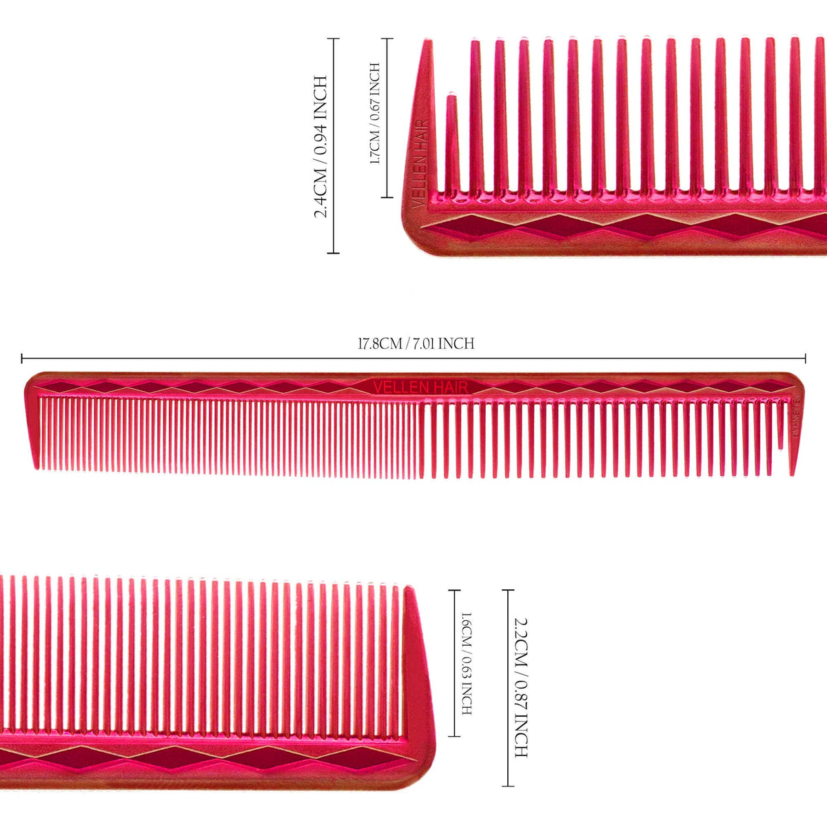 Vellen Hair® Professioneller Ultimate Schneidekamm 17,8 cm - Rot-Transparent - VH202
