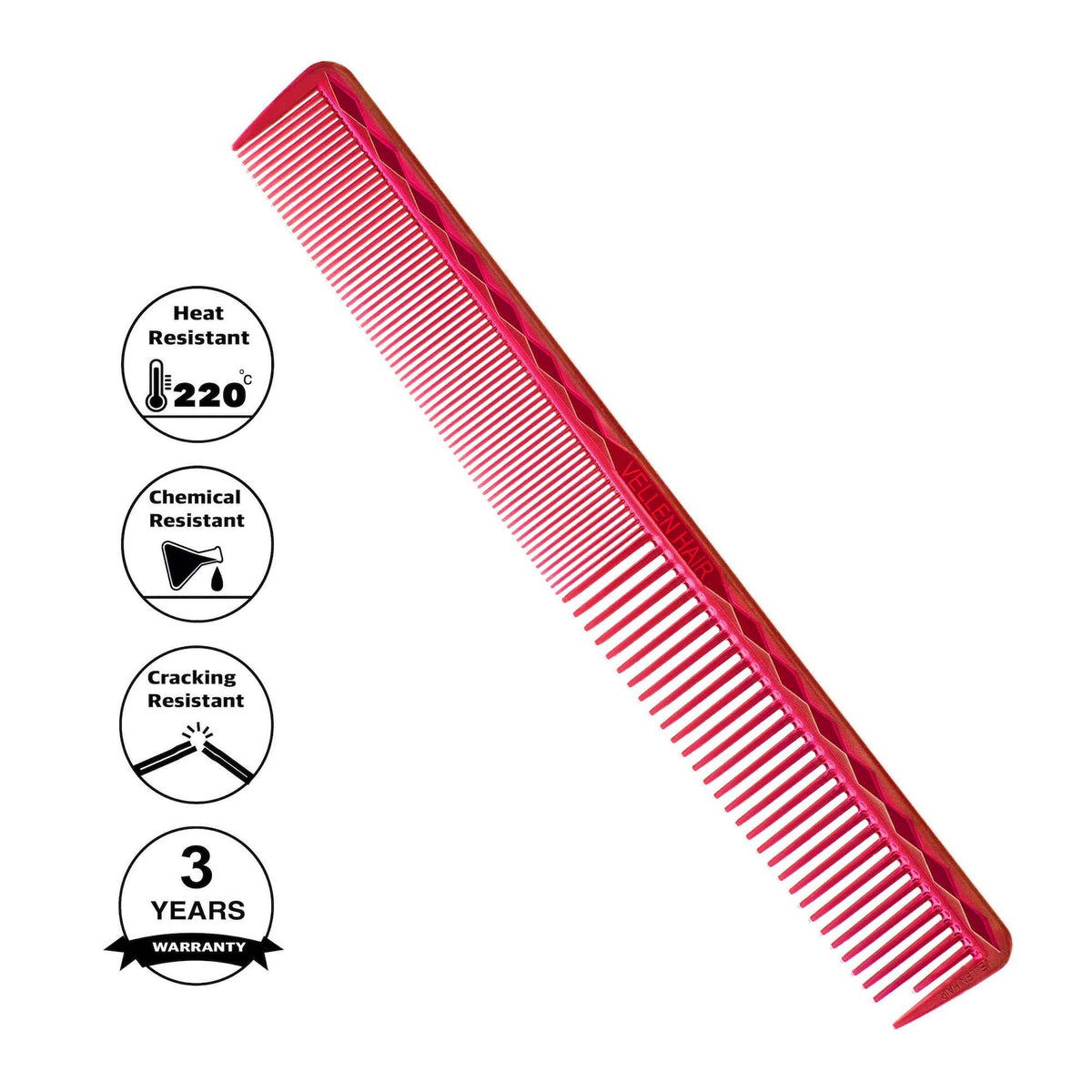 Vellen Hair® Professioneller Ultimate Schneidekamm 17,8 cm - Rot-Transparent - VH202